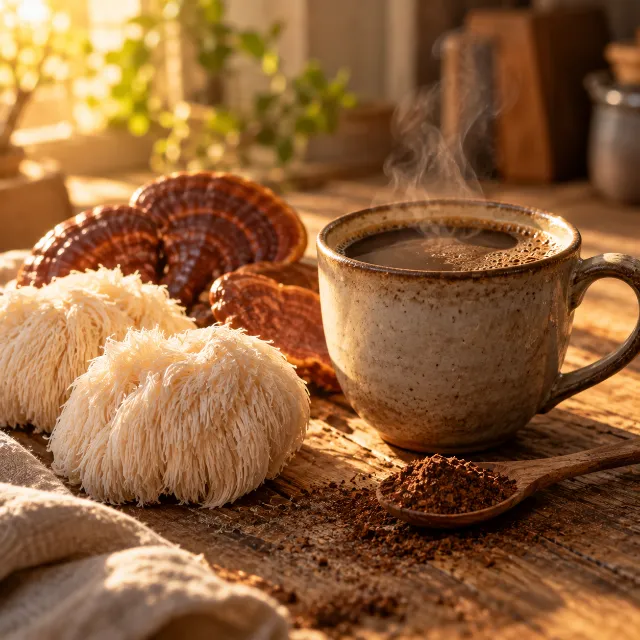 Warme paddenstoelenkoffie